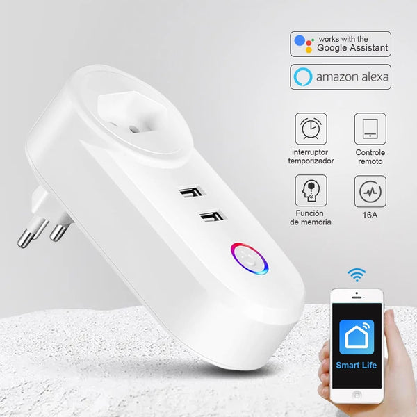 Tomada smart life Inteligente Wi-Fi LSPA2 com 2 USBs