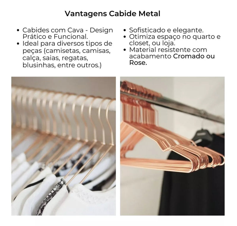 Kit 10 Cabides de metal slim estiloso Conjunto Rose