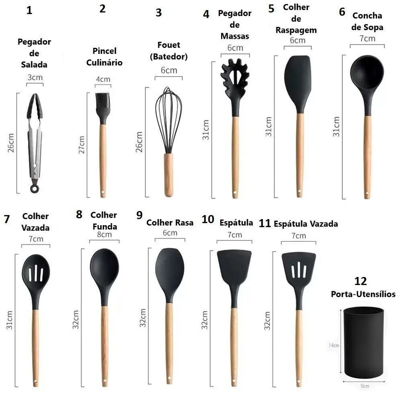 Kit Utensílios Gourmet Silicone Antiaderente 12 peças