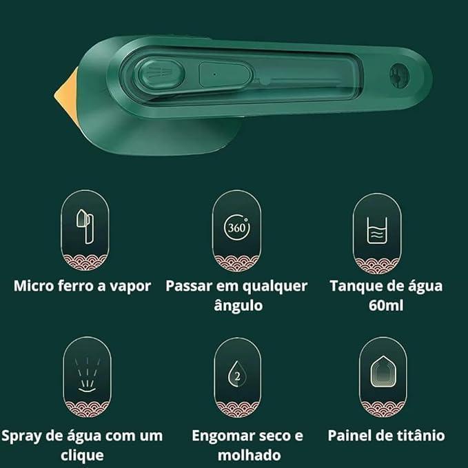 Mini Ferro De Passar Portátil de Fácil Manuseio c/ Sistema de Vaporização