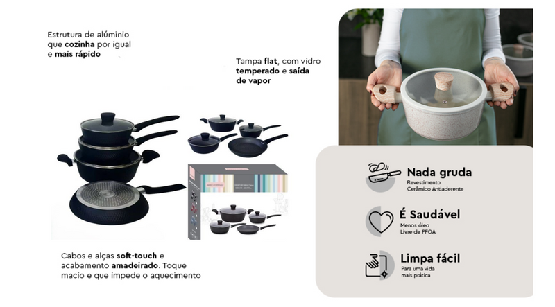 Conjunto Gourmet de Panelas 4 Peças Revestimento Ceramico Antiaderente