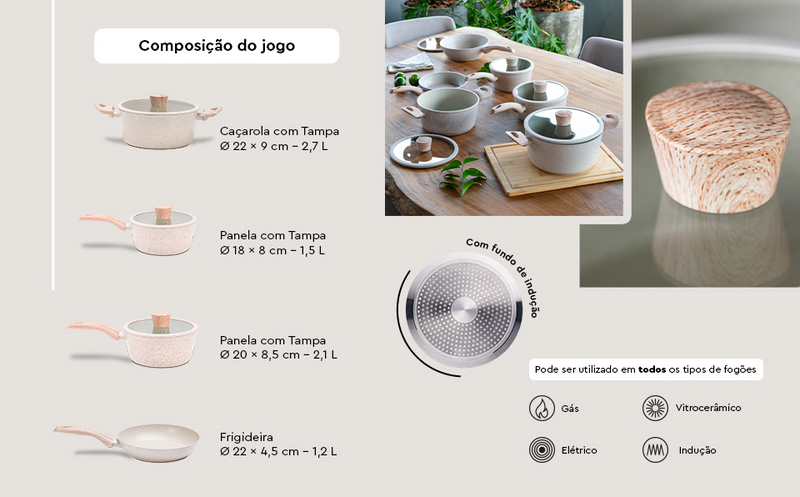 Conjunto Gourmet de Panelas 4 Peças Revestimento Ceramico Antiaderente