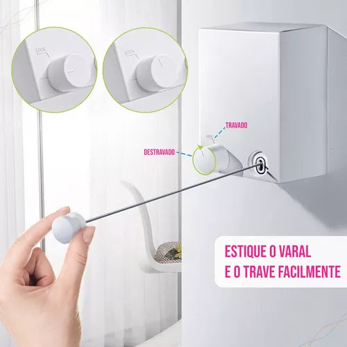 Varal FlexPro Ajustável Com fio de Aço Inox