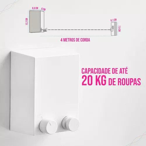 Varal FlexPro Ajustável Com fio de Aço Inox